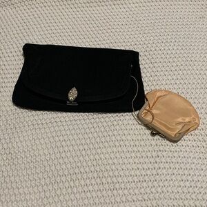 Vintage Black Fold Bag with Attached Kiss Clasp Change Coin Clutch